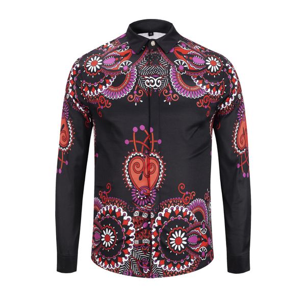 

ximiwua 2018 new arrival hawaiian shirt mens fashion shirts long sleeve floral print two colors mens camisa hombre, White;black