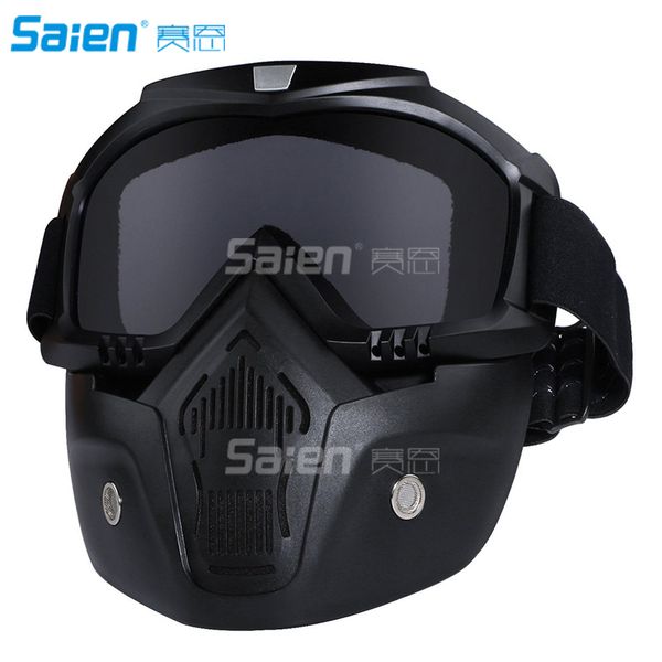 Motorradhelm-Reitbrille mit abnehmbarer Gesichtsmaske, abnehmbarer, beschlagfreier Warmbrillen-Mundfilter, verstellbarer, rutschfester Riemen