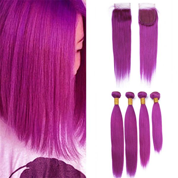 2019 Light Purple Straight Human Hair Weave 4 Bundles Deals With