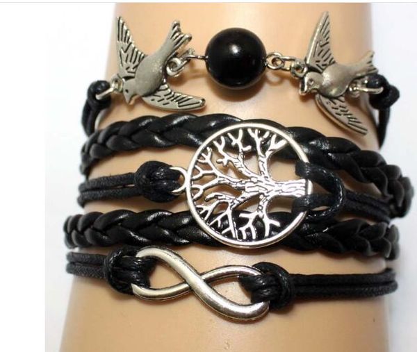 

3pcs infinity handmade bracelet leather vintage charm wax cord fashionable multilayer braided jewerlly bracelet 6268-6270, Silver