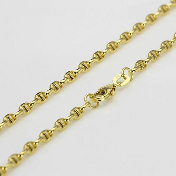 

new au750 pure 18k yellow gold chain women men stud link necklace 18inch, Silver