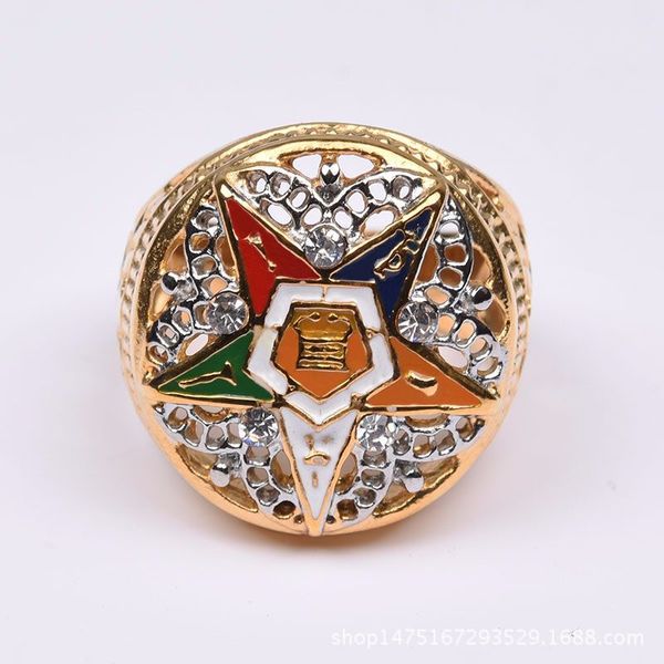 Design unico di alta qualità 316 in acciaio inossidabile in argento in oro d'oro Ladies Oes Mason Ring Lady Star Signet Ring Masonic Freemason