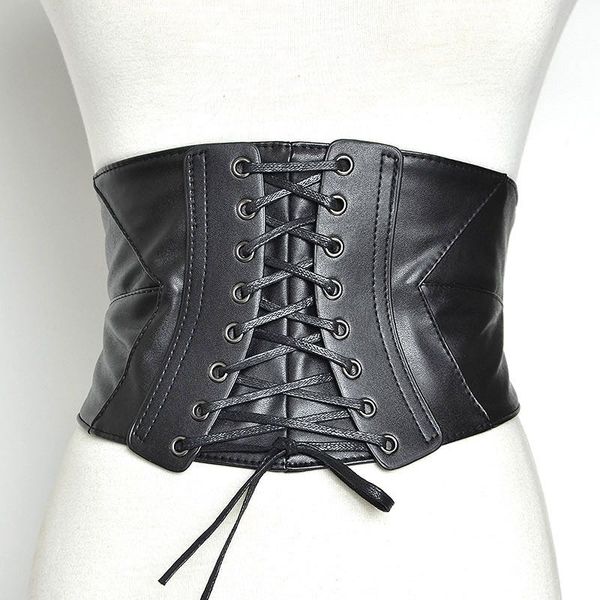 

women vintage wide waist belts pu leather and cowboy fabric girdle with bow tie bandage elastic band, Black;brown