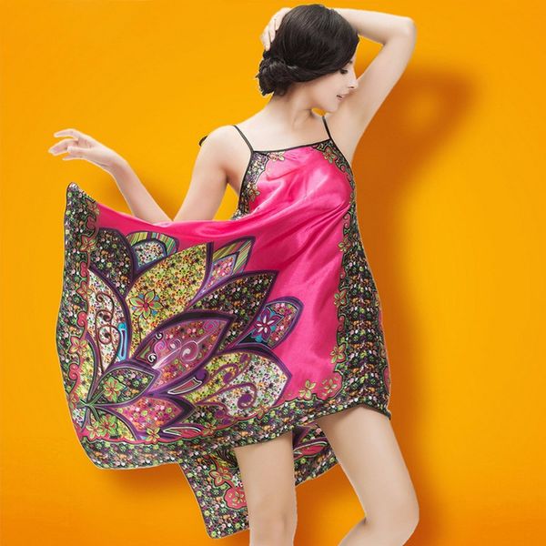 

spinning silk pajamas lady summer folk style nightdress54321, Black;red