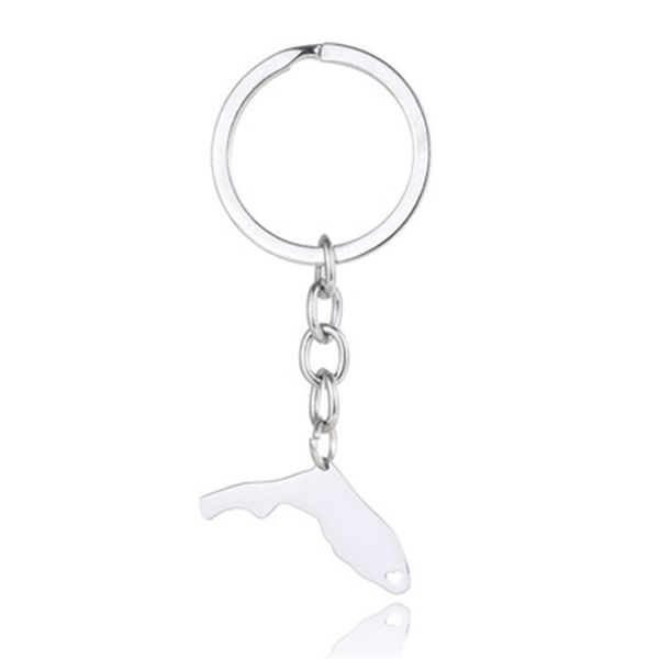 

europe and america selling stainless steel florida map keychain us map series key accessories, Silver