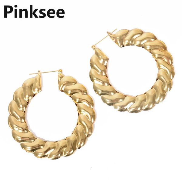 

punk oversize geometric circle round hoop earrings for women brincos golden twist earring nightclub party jewelry gouden oorbell, Golden;silver