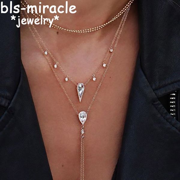 

Bls-чудо бохо Кристалл капли воды длинные многослойные ожерелья Для женщин шарик к