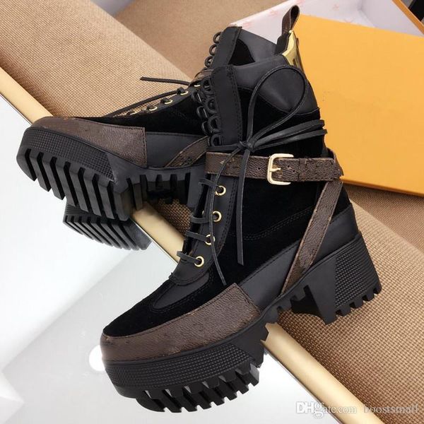 

latest luxury women designer boots martin desert boot flamingos love arrow medal 100% real leather coarse size us4.5-10 winter shoes, Black