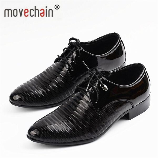 

new fashion men's lace-up oxfords dress shoes mens pu leather business office wedding flats man casual party driving shoes, Black