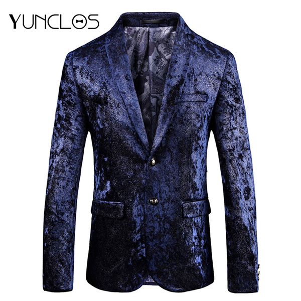 

yunclos men velvet blazer slim fit party suit jackets 2018 autumn host performence men blazer jackets fashion cloth, White;black