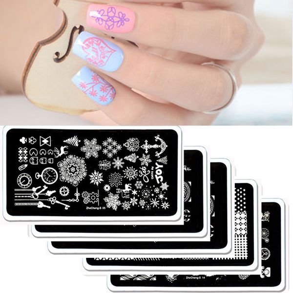

new 1pc zhecheng-s nail stamping plate rectangle new year xmas series nail art image plate rectangle diy polish stencils, White