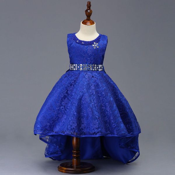 

cotton children's dress princess dress girl beaded lace tail dress long skirt in the big children's clothing, Red;yellow