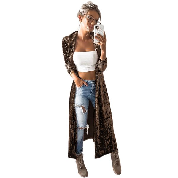 

autumn long cardigan for women 2018 fashion velvet kimono loose casual outwear female streetwear chic overcoats, Black;brown
