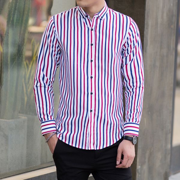 

autumn large size s - 7xl men striped shirt 4 colors choose male business casual shirts, White;black