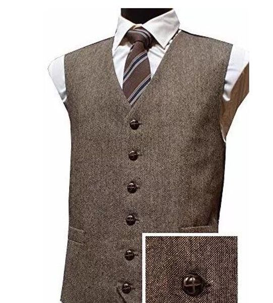 

2018 vintage brown tweed vests british style mens suit waistcoat custom made slim fit wedding tuxedo vests for men plus size, Black;white