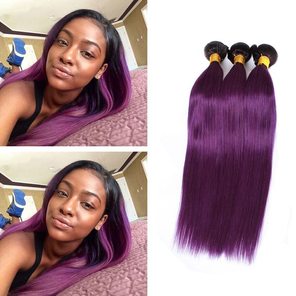 Dark Root Two Tone Brazilian Human Hair Bundles 1b Purple
