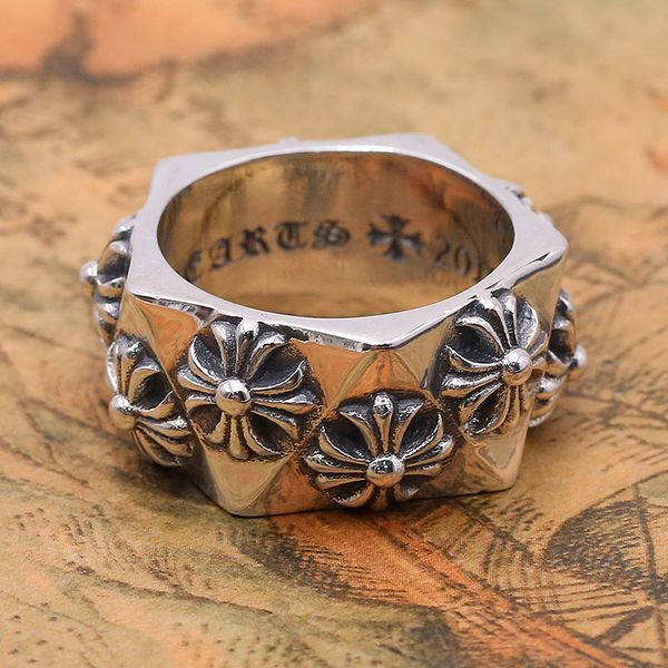 

Personalized 925 sterling silver vintage jewelry American style antique silver hand-made cross designer thick band rings gift for men