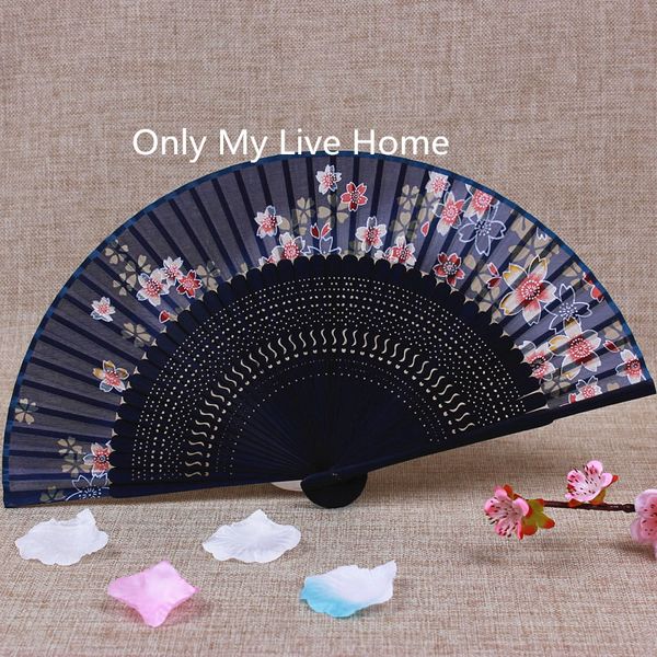 

cherry blossoms portable japanese hand fan chinese folding small silk fan traditional craft openwork bamboo ladies fans for weddings
