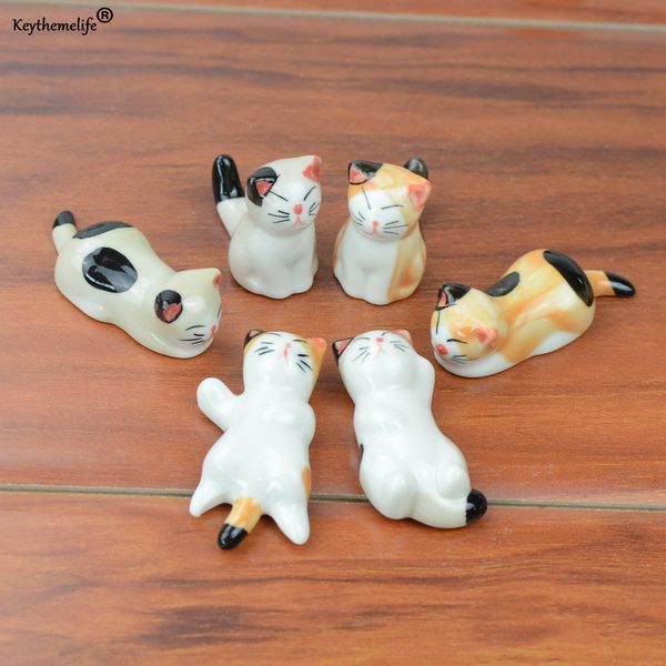 

keythemelife 4pcs cartoon cat shape chopsticks holder stand ceramic chopsticks spoons forks holder table decor c