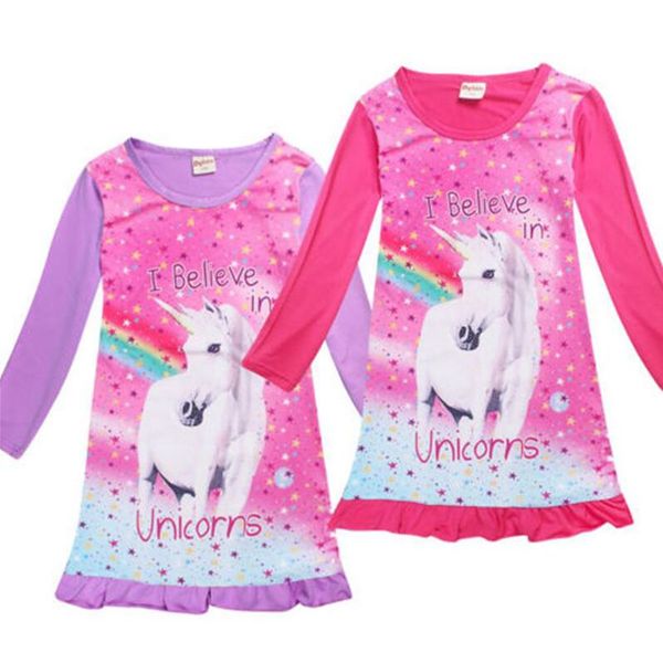 

baby girls unicorn dress long sleeve children princess dress animal pattern for kids sleeping nightdress pajamas sleepwear dresses, Red;yellow