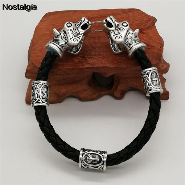 

nostalgia vikings nordic dragon head futhark runes amulet viking bracelet wicca pagan vikingo jewelry, Black