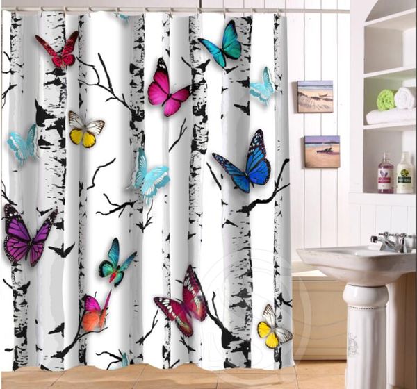 

beautiful butterflies and flowers retro cartoon custom shower curtain fabric bath curtain waterproof more size sq0422-lqs78
