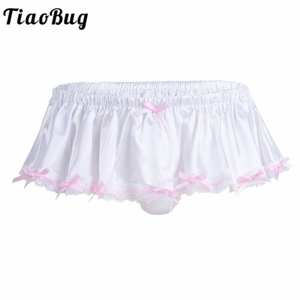 

tiaobug ivory soft shiny lace bowknot ruffled skirted men lingerie panties stretchy gay bikini briefs sissy underwear, Black;white