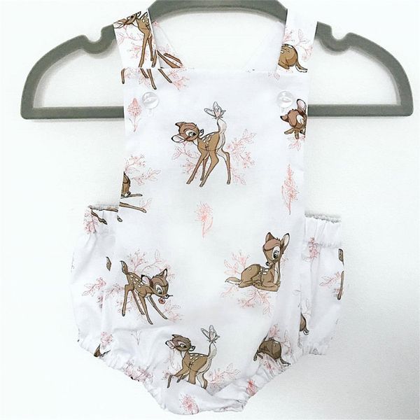 

2018 summer baby rompers girls boutique clothing cotton sleeveless romper baby girls clothes cartoon deer printing infant baby clothes kids, Blue