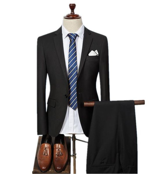

jacket+pants) 2018 single button men suits fashion wool men's slim fit business wedding suit men wedding suit 6 colors groom, White;black