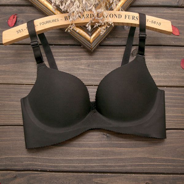 

black beige color sell bra seamless one piece smooth push up bra gather adjustable solid color for summer woman, Red;black
