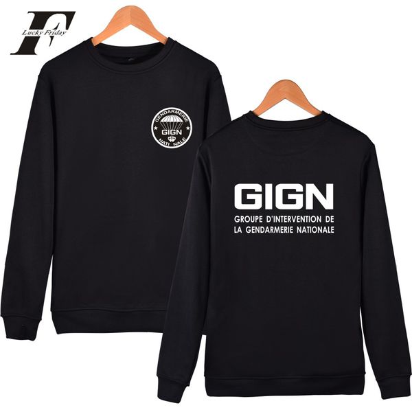 

gign gendarmerie 2017 hoodies men/women hip hop round neck sweatshirt wear for winter and autummn xxxxl plus size, Black
