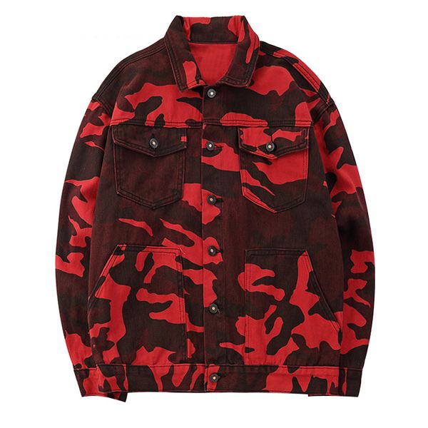 

men red camo camouflage denim jackets women hip hop casual denim jean jacket coats male 2018 autumn fashion streetwear, Black;brown