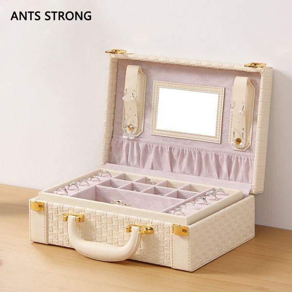 

weave pattern jewelry storage box/double lock suede sub-grid detachable deskfinishing box
