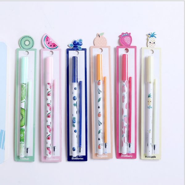 

6pcs/set fresh fruit gel ink pen with refill pen bookmark signature for student writing stationery school office supply