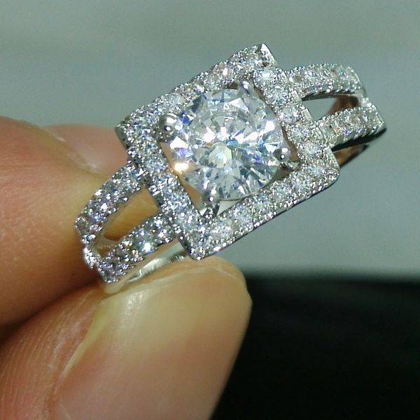 

handmade women jewelry 2ct diamonique cz white gold filled engagement wedding band ring for women men size 5-10, Slivery;golden
