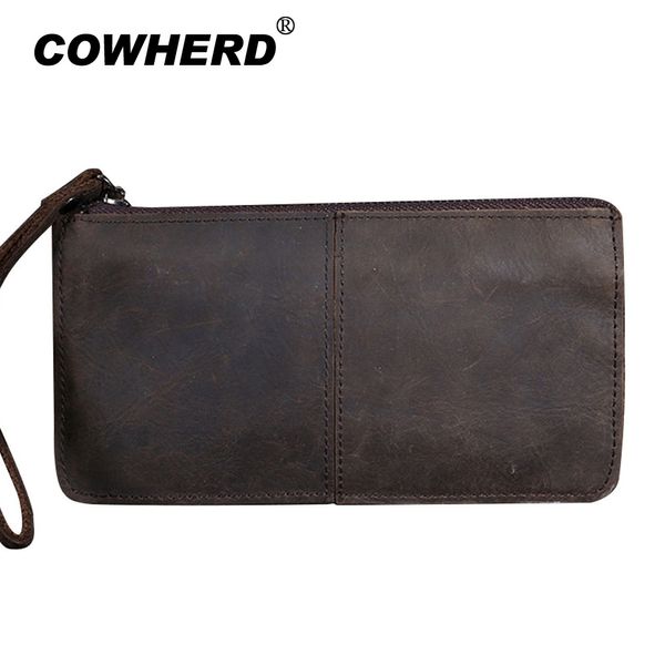 

cowherd hiqh quality day clutch bag men women vintage design zipper purse crazy horse genuine cow leather wristlet bag
