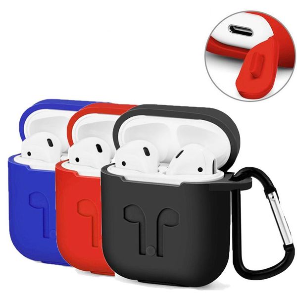 

For AirPods Case with Strap Protective Silicone Cover with Carabiner for Apple iPhone 7 8 x plus wireless earphone Airpods Accessories