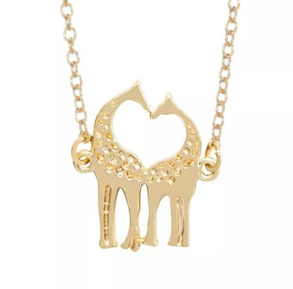 

10pcs cute heart loving giraffes necklace simple lovely twin baby deer necklace animal jewelry for couples, Silver