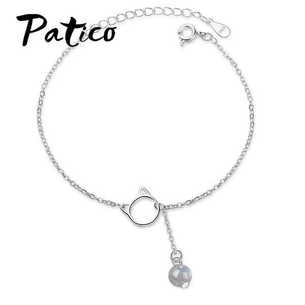 

patico two color for chowomen/girls lovely cat head pendant bracelets 925 sterling silver lobster buckle bangles big sale, Black