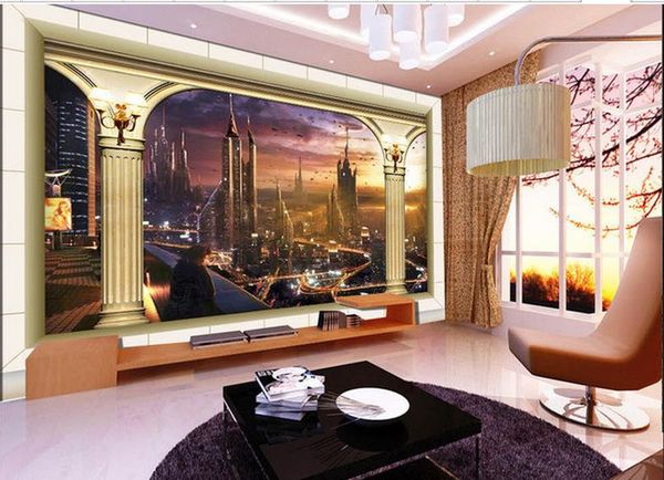 Grosshandel Benutzerdefinierte Fototapete Ktv Future Sci Fi Stadt Stereo 3d Tv Hintergrund Wand Kunst Wandbild Fur Wohnzimmer Grosse Malerei Home Decor