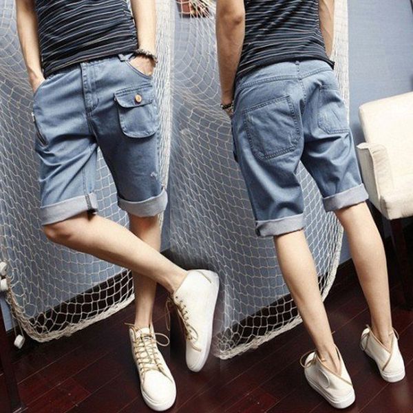 

thintenda 2018 summer denim shorts men casual pocket decorate men cargo shorts casual washed cotton jeans plus sizes, White;black