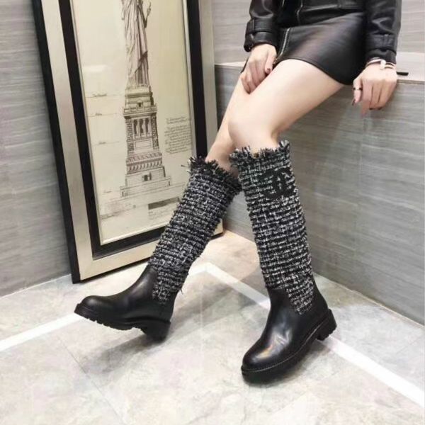 

small fragrance winter women's fashion show show models 14 inch boots full grain leather luxury shoes wild casual shoes women's, Black