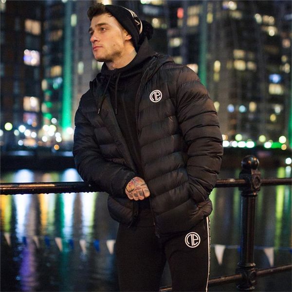 

winter jacket men's warm windproof slim fit hood parka mens outerdoor, Black