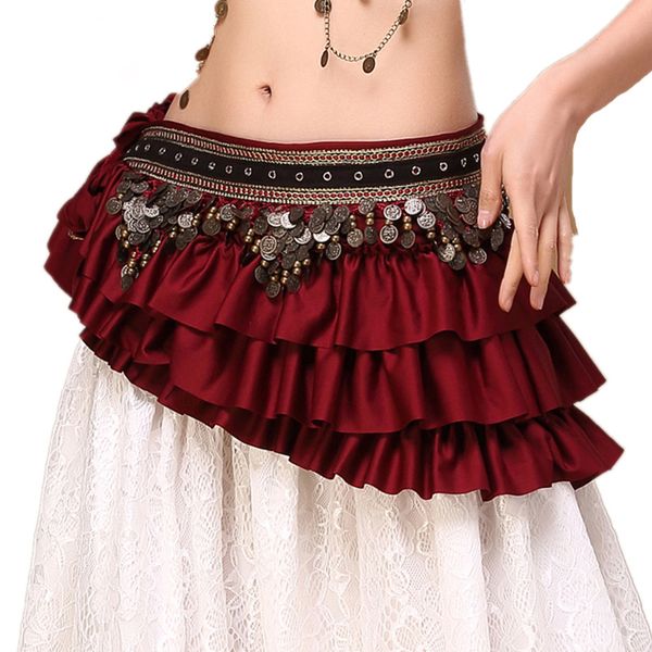 

2018 new tribal bellydance clothes gypsy costume accessories fringe wrap coins belts hip scarf belly dance belt, Black;red