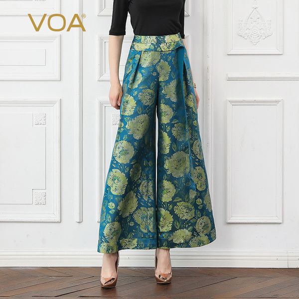 

voa silk wide leg pants ladies vintage jacquard long trousers mid waist large size women rococo court floral autumn k752, Black;white