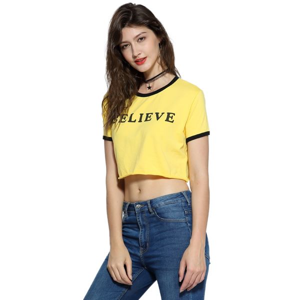 

leer printed crop 2018 summer women short sleeve o neck t shirt, White