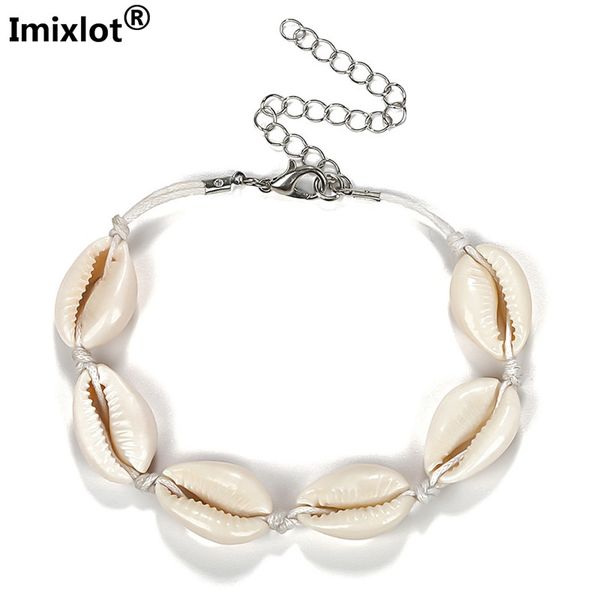 

fashion shells bracelets women handmade hand-woven shell strand bracelet bohemia beach jewelry white black
