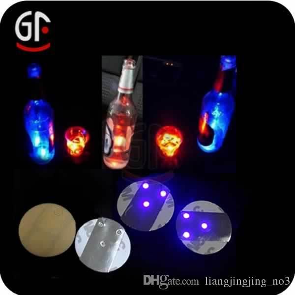 

bar led light bottle sticker coasters round waterproof flash paster high brightness with three lamp cup stickers luminous tc180904