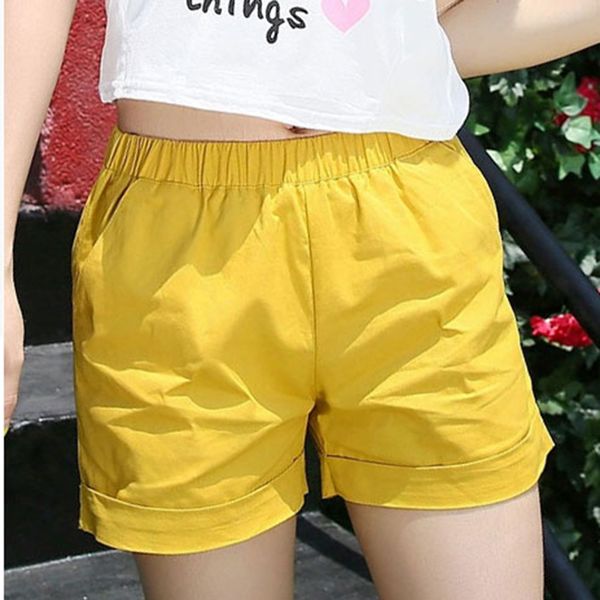 

2017 summer women cloth solid color shorts pure coon loose casual shorts elastic waist straight for girls, White;black