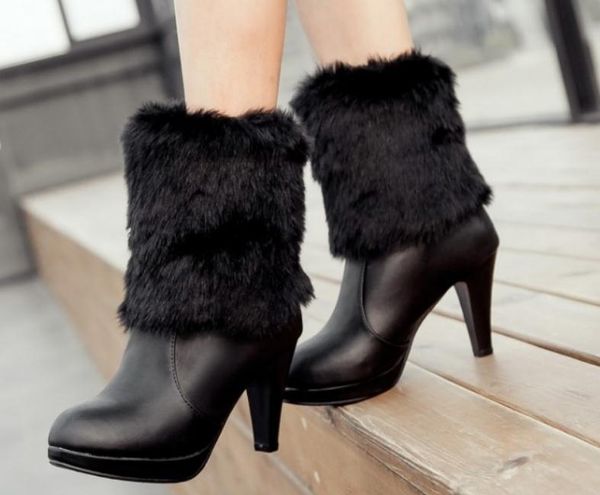 

send 2018 new style winter high heel coarse heel bowknot plus velvet thickening women boots, Black